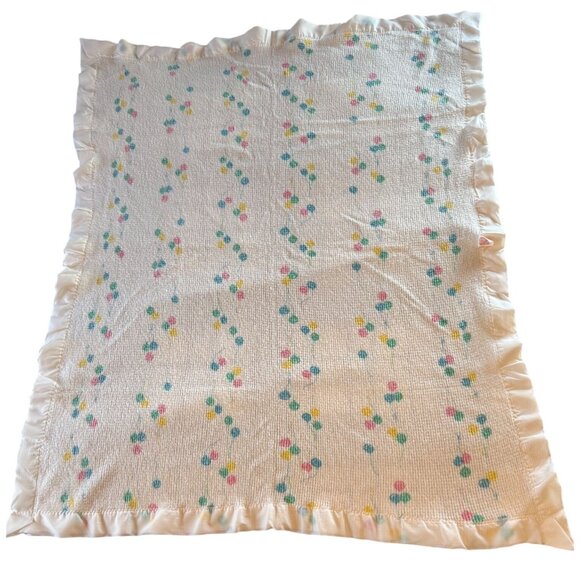 Baby Morgan Vintage Cozy 100% Orlon Balloon Print Satin Edge Made in USA - Picture 4 of 11
